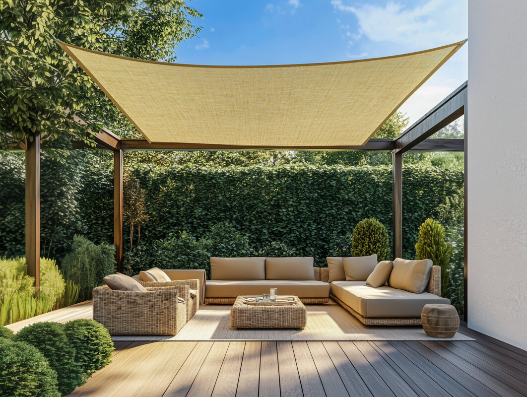 Štvoruholníková tieniaca plachta HDPE béžová